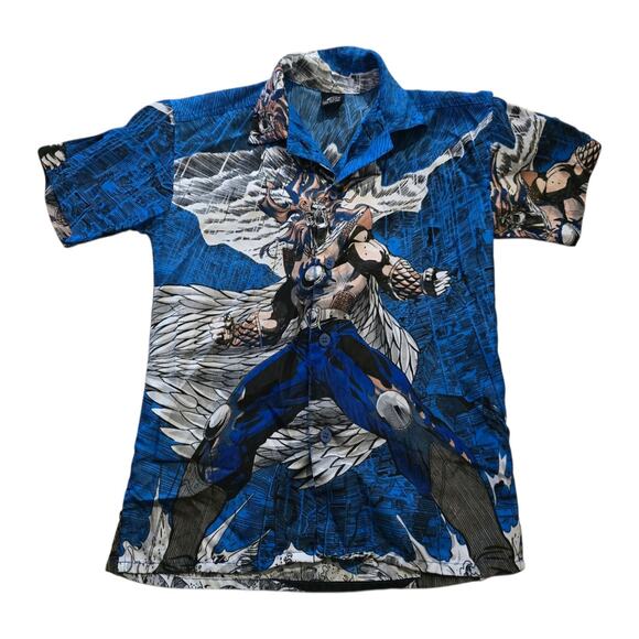 Vintage Claudio Nucci Anime Button Up Shirt Boys SZ S 8 Anime Winged Warrior - Picture 1 of 8